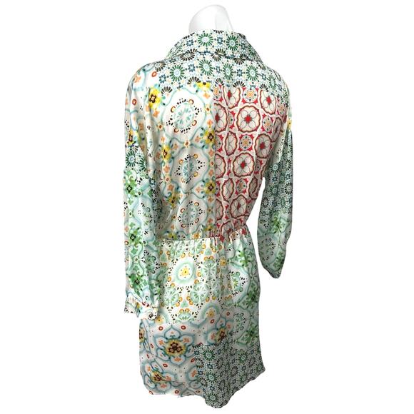 Zara Multicolor Patchwork Printed Button Down Long Sleeve Mini Shirt Dress Sz M - Picture 2 of 5